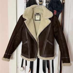Abercrombie & Fitch Brown Shearling-Lined Leather Jacket